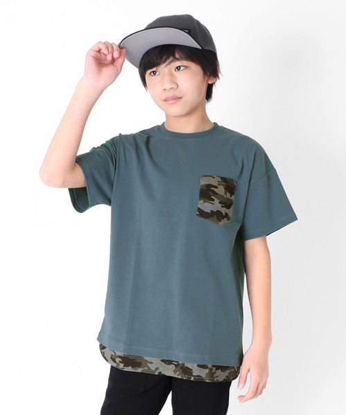 GLAZOS（グラソス）の「天竺・ドロップショルダーアソートポケット裾レイヤード半袖Ｔシャツ（Tシャツ/カットソー・キッズ・ホワイト/イエロー/ブルー/ブラック・130cm/140cm/150cm/160cm/170cm）」の4枚目の写真