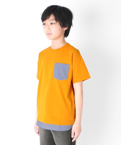 GLAZOS（グラソス）の「天竺・ドロップショルダーアソートポケット裾レイヤード半袖Ｔシャツ（Tシャツ/カットソー・キッズ・ホワイト/イエロー/ブルー/ブラック・130cm/140cm/150cm/160cm/170cm）」の11枚目の写真