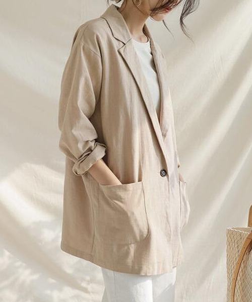 LAFFMO(ラフモ)の「サマーテーラードジャケット(テーラードジャケット・レディース・ベージュ/モカ・M/L)」の5枚目の写真