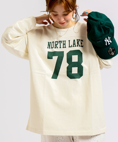 B.C STOCK(ベーセーストック)の「H/W COTTON プリントフットボールロンT(Tシャツ/カットソー・メンズ・ホワイト/グリーン/ネイビー・MEDIUM/LARGE)」の2枚目の写真