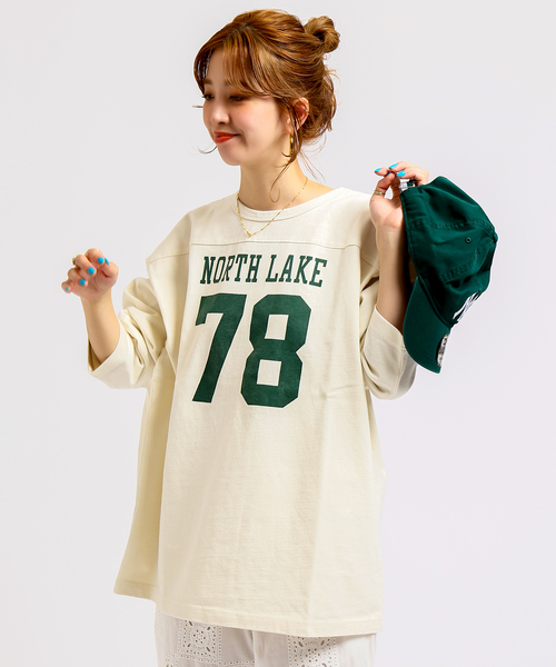 B.C STOCK(ベーセーストック)の「H/W COTTON プリントフットボールロンT(Tシャツ/カットソー・メンズ・ホワイト/グリーン/ネイビー・MEDIUM/LARGE)」の13枚目の写真