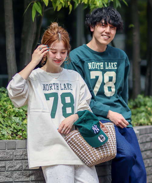 B.C STOCK(ベーセーストック)の「H/W COTTON プリントフットボールロンT(Tシャツ/カットソー・メンズ・ホワイト/グリーン/ネイビー・MEDIUM/LARGE)」の15枚目の写真
