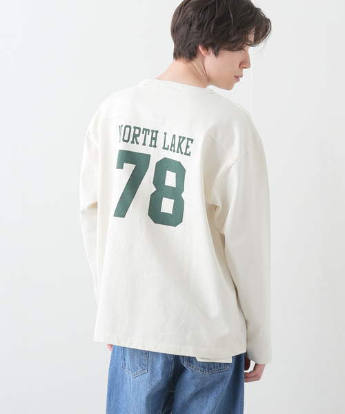 B.C STOCK(ベーセーストック)の「H/W COTTON プリントフットボールロンT(Tシャツ/カットソー・メンズ・ホワイト/グリーン/ネイビー・MEDIUM/LARGE)」の6枚目の写真