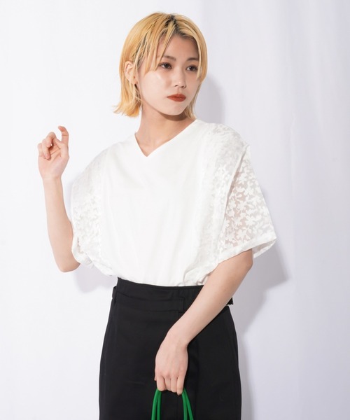 RODEO(ロデオ)の「RODEO ロデオ 2wayオパールカットソー(Tシャツ/カットソー・レディース・オフホワイト/ネイビー・FREE)」の2枚目の写真