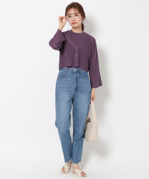 mysty woman(ミスティウーマン)の「シアーチェックニットカーデ 283378(カーディガン/ボレロ・レディース・ブラック/ライトベージュ/パープル/オレンジ・FREE)」の8枚目の写真