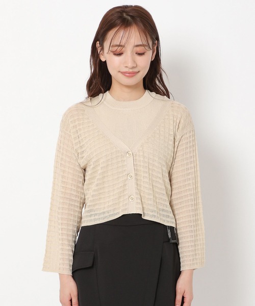 mysty woman(ミスティウーマン)の「シアーチェックニットカーデ 283378(カーディガン/ボレロ・レディース・ブラック/ライトベージュ/パープル/オレンジ・FREE)」の11枚目の写真