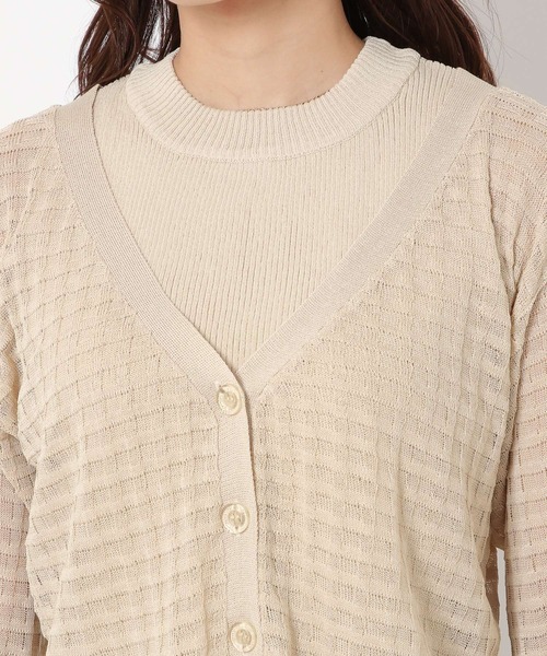 mysty woman(ミスティウーマン)の「シアーチェックニットカーデ 283378(カーディガン/ボレロ・レディース・ブラック/ライトベージュ/パープル/オレンジ・FREE)」の14枚目の写真