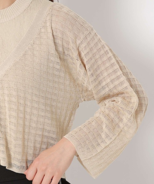 mysty woman(ミスティウーマン)の「シアーチェックニットカーデ 283378(カーディガン/ボレロ・レディース・ブラック/ライトベージュ/パープル/オレンジ・FREE)」の15枚目の写真