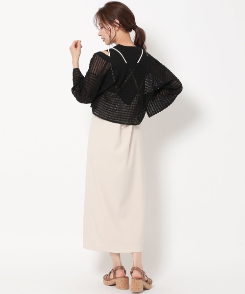 mysty woman(ミスティウーマン)の「シアーチェックニットカーデ 283378(カーディガン/ボレロ・レディース・ブラック/ライトベージュ/パープル/オレンジ・FREE)」の6枚目の写真