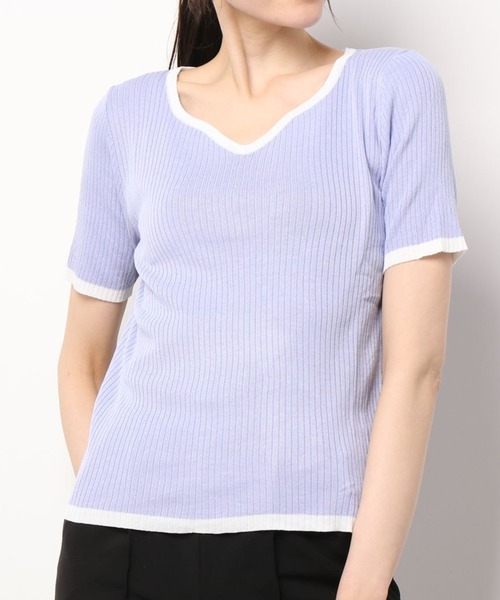 ibeul_（イベール）の「半袖リブライン 配色トップス（Tシャツ/カットソー・レディース・グリーン/ホワイト/ブラック/ピンク/パープル・FREE）」の5枚目の写真