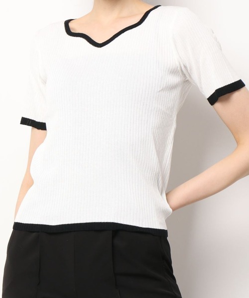 ibeul_（イベール）の「半袖リブライン 配色トップス（Tシャツ/カットソー・レディース・グリーン/ホワイト/ブラック/ピンク/パープル・FREE）」の2枚目の写真