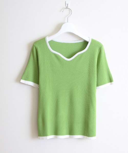 ibeul_（イベール）の「半袖リブライン 配色トップス（Tシャツ/カットソー・レディース・グリーン/ホワイト/ブラック/ピンク/パープル・FREE）」の14枚目の写真