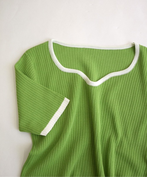 ibeul_（イベール）の「半袖リブライン 配色トップス（Tシャツ/カットソー・レディース・グリーン/ホワイト/ブラック/ピンク/パープル・FREE）」の16枚目の写真