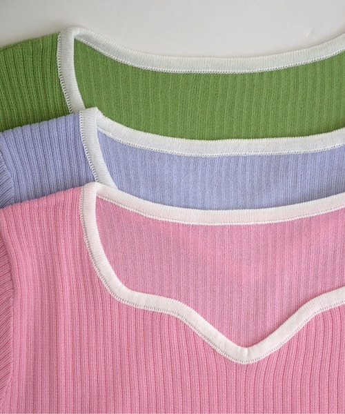 ibeul_（イベール）の「半袖リブライン 配色トップス（Tシャツ/カットソー・レディース・グリーン/ホワイト/ブラック/ピンク/パープル・FREE）」の18枚目の写真