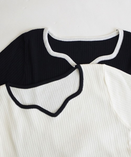 ibeul_（イベール）の「半袖リブライン 配色トップス（Tシャツ/カットソー・レディース・グリーン/ホワイト/ブラック/ピンク/パープル・FREE）」の19枚目の写真