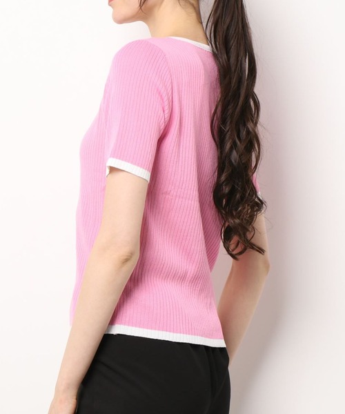 ibeul_（イベール）の「半袖リブライン 配色トップス（Tシャツ/カットソー・レディース・グリーン/ホワイト/ブラック/ピンク/パープル・FREE）」の21枚目の写真