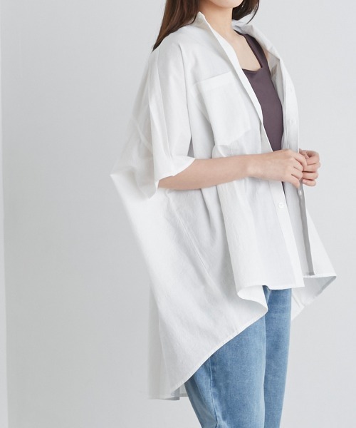 OMNES(オムネス)の「コットン製品洗いバッグフレアタックフレンチスリーブワイドシャツ(シャツ/ブラウス・レディース・ホワイト/ブラック/ピンク/テラコッタ・FREE)」の5枚目の写真