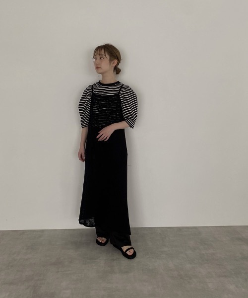 I_am(アイアム)の「pattern knit layered cami ops(ワンピース・レディース・ブラック/アイボリー/オレンジ系・FREE)」の21枚目の写真