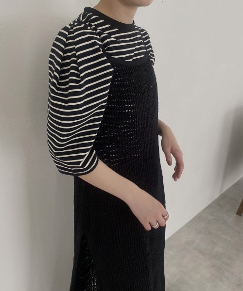 I_am(アイアム)の「pattern knit layered cami ops(ワンピース・レディース・ブラック/アイボリー/オレンジ系・FREE)」の16枚目の写真