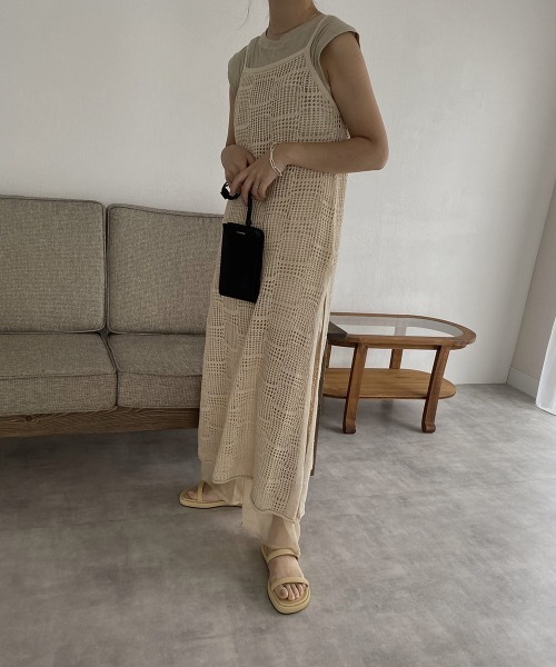 I_am(アイアム)の「pattern knit layered cami ops(ワンピース・レディース・ブラック/アイボリー/オレンジ系・FREE)」の22枚目の写真