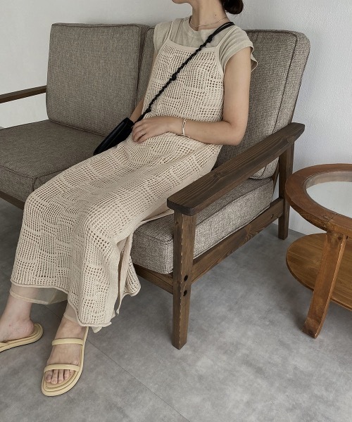 I_am(アイアム)の「pattern knit layered cami ops(ワンピース・レディース・ブラック/アイボリー/オレンジ系・FREE)」の17枚目の写真