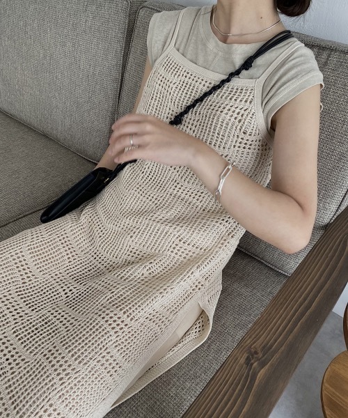 I_am(アイアム)の「pattern knit layered cami ops(ワンピース・レディース・ブラック/アイボリー/オレンジ系・FREE)」の5枚目の写真