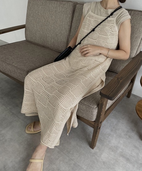 I_am(アイアム)の「pattern knit layered cami ops(ワンピース・レディース・ブラック/アイボリー/オレンジ系・FREE)」の12枚目の写真