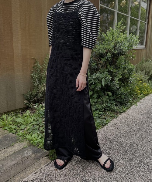 I_am(アイアム)の「pattern knit layered cami ops(ワンピース・レディース・ブラック/アイボリー/オレンジ系・FREE)」の13枚目の写真