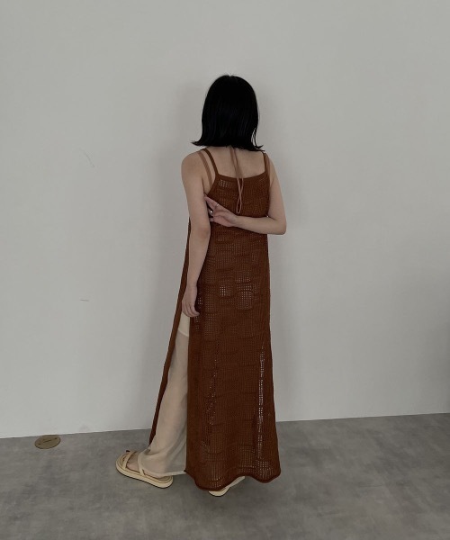 I_am(アイアム)の「pattern knit layered cami ops(ワンピース・レディース・ブラック/アイボリー/オレンジ系・FREE)」の7枚目の写真