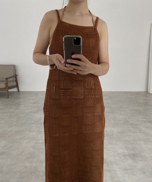 I_am(アイアム)の「pattern knit layered cami ops(ワンピース・レディース・ブラック/アイボリー/オレンジ系・FREE)」の15枚目の写真