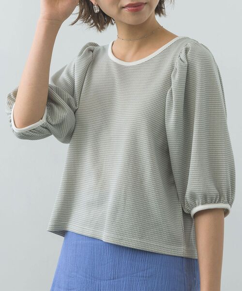 RETRO GIRL（レトロガール）の「ジャガードパフTee（Tシャツ/カットソー・レディース・グリーン/ブラック/ライトグレー・FREE）」の2枚目の写真