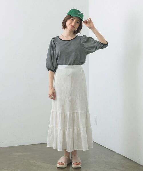 RETRO GIRL（レトロガール）の「ジャガードパフTee（Tシャツ/カットソー・レディース・グリーン/ブラック/ライトグレー・FREE）」の4枚目の写真