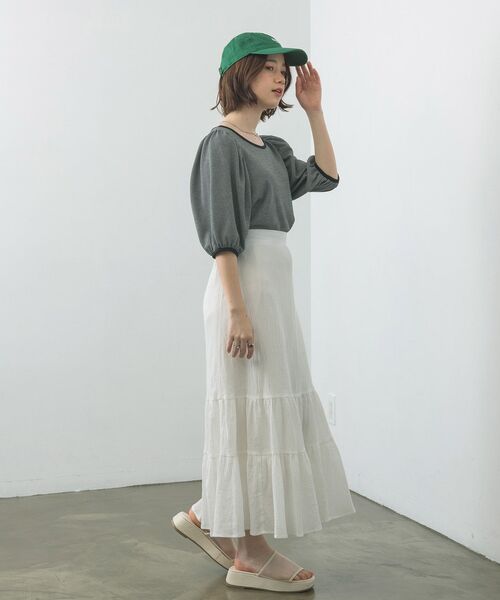 RETRO GIRL（レトロガール）の「ジャガードパフTee（Tシャツ/カットソー・レディース・グリーン/ブラック/ライトグレー・FREE）」の6枚目の写真