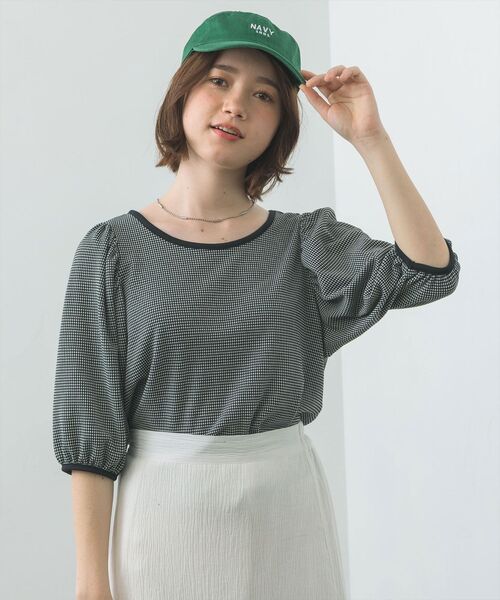 RETRO GIRL（レトロガール）の「ジャガードパフTee（Tシャツ/カットソー・レディース・グリーン/ブラック/ライトグレー・FREE）」の8枚目の写真