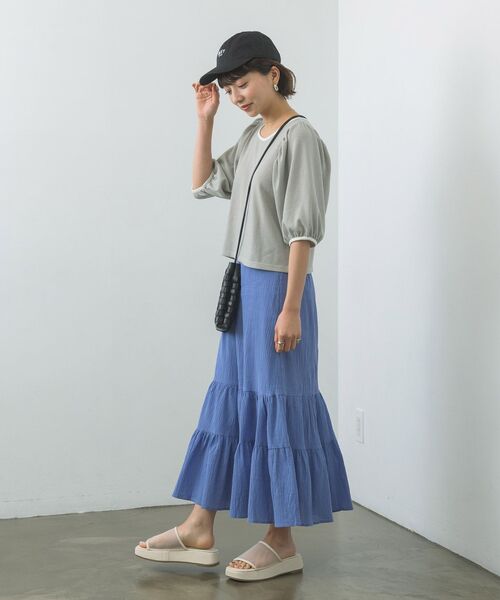 RETRO GIRL（レトロガール）の「ジャガードパフTee（Tシャツ/カットソー・レディース・グリーン/ブラック/ライトグレー・FREE）」の13枚目の写真