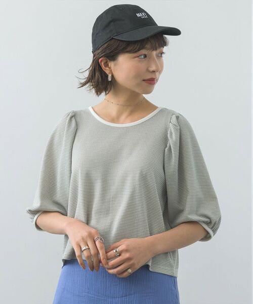 RETRO GIRL（レトロガール）の「ジャガードパフTee（Tシャツ/カットソー・レディース・グリーン/ブラック/ライトグレー・FREE）」の16枚目の写真