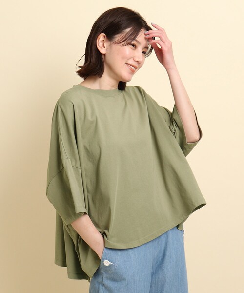 Dessin(デッサン)の「Z of zampa Organic サスティナコットンドルマンスリーブTシャツ(Tシャツ/カットソー・レディース・ネイビー/オリーブ/ライトベージュ/レモンイエロー・02)」の3枚目の写真
