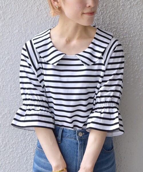 SHIPS any(シップス エニィ)の「SHIPS any: カラー シャーリングスリーブ TEE◇(Tシャツ/カットソー・レディース・ホワイト/ブラック/ネイビー・ONE SIZE)」の5枚目の写真