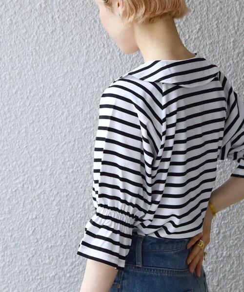 SHIPS any(シップス エニィ)の「SHIPS any: カラー シャーリングスリーブ TEE◇(Tシャツ/カットソー・レディース・ホワイト/ブラック/ネイビー・ONE SIZE)」の6枚目の写真