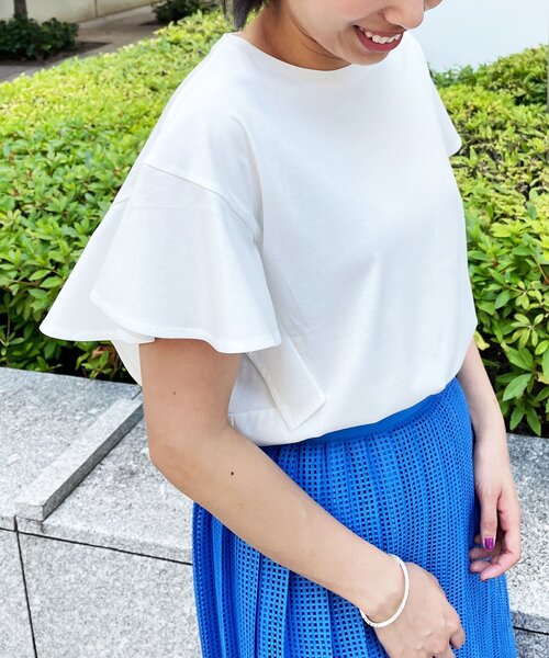 OPAQUE.CLIP（オペークドットクリップ）の「◆シルキーコットン フリルスリーブカットソー【WEB限定カラー・サイズ】（Tシャツ/カットソー・レディース・ブラウン系その他/ブラック/ホワイト系/ネイビー・40/38/42/36）」の2枚目の写真