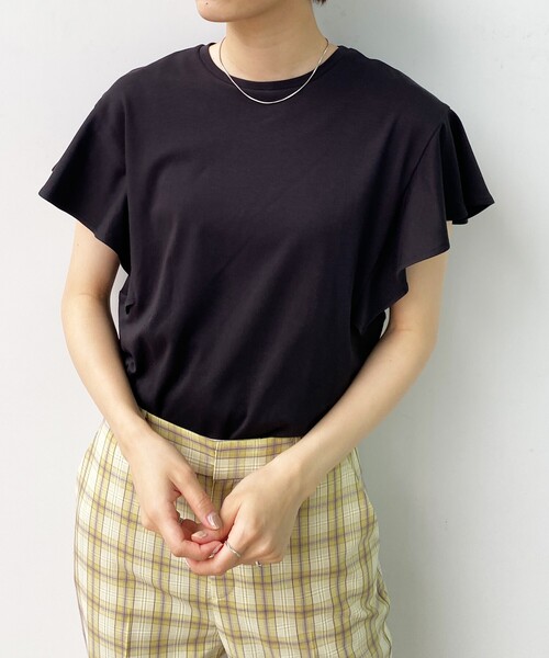 OPAQUE.CLIP（オペークドットクリップ）の「◆シルキーコットン フリルスリーブカットソー【WEB限定カラー・サイズ】（Tシャツ/カットソー・レディース・ブラウン系その他/ブラック/ホワイト系/ネイビー・40/38/42/36）」の3枚目の写真