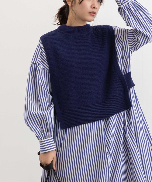 POU DOU DOU（プードゥドゥ）の「ショートベスト（ベスト・レディース・ライトブルー/ネイビー/アイボリー・3）」の3枚目の写真