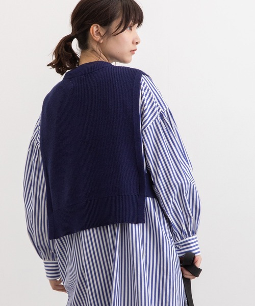 POU DOU DOU（プードゥドゥ）の「ショートベスト（ベスト・レディース・ライトブルー/ネイビー/アイボリー・3）」の6枚目の写真