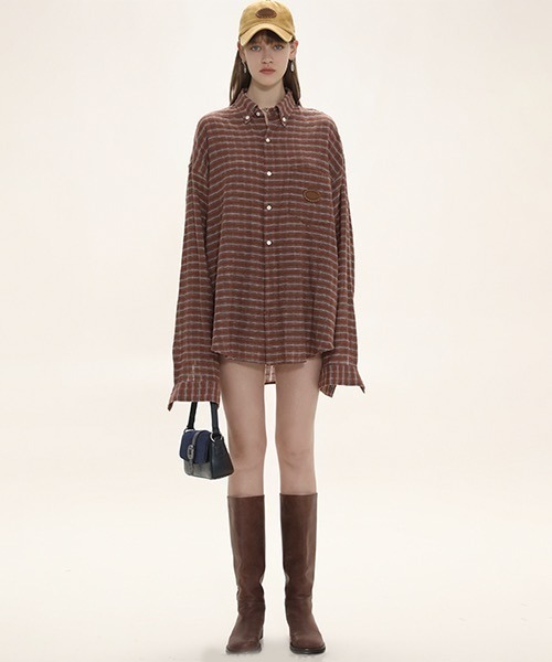 MASONPRINCE（メイソンプリンス）の「ロゴステッチ ボタンダウンシャツ CS23750【DO NOT TAG】（シャツ/ブラウス・レディース・ブラウン/グリーン/ピンク・M/S/L）」の5枚目の写真