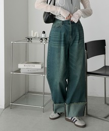 【forksy.】ワイドストレートターンバックデニムパンツ