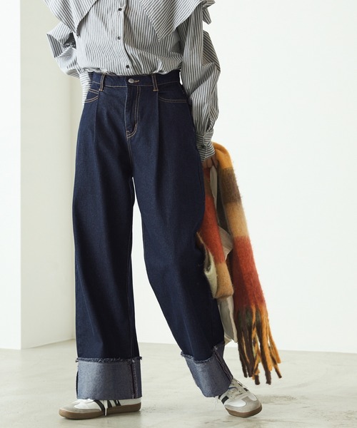 forksy.（フォルクシー）の「【forksy.】ワイドストレートターンバックデニムパンツ（デニムパンツ・レディース・ブラック/ピンク/インディゴブルー/アイボリー/ブルー/サックスブルー/グレー/ライトピンク/ブルー系1/ライトインディゴブルー・S/M/L）」の20枚目の写真
