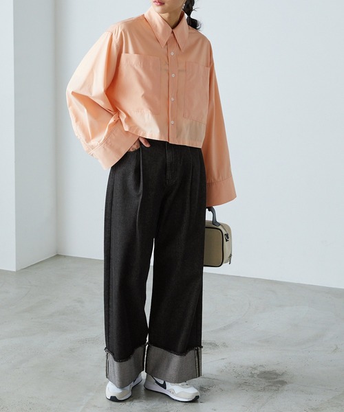 forksy.(フォルクシー)の「【forksy.】ワイドストレートターンバックデニムパンツ(デニムパンツ・レディース・ブラック/ピンク/インディゴブルー/アイボリー/ブルー/サックスブルー/グレー/ライトピンク/ブルー系1/ライトインディゴブルー・S/M/L)」の12枚目の写真