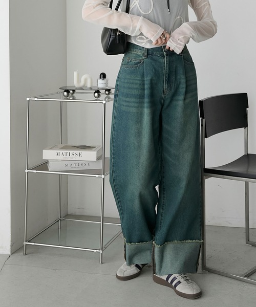 forksy.(フォルクシー)の「【forksy.】ワイドストレートターンバックデニムパンツ(デニムパンツ・レディース・ブラック/ピンク/インディゴブルー/アイボリー/ブルー/サックスブルー/グレー/ライトピンク/ブルー系1/ライトインディゴブルー・S/M/L)」の19枚目の写真