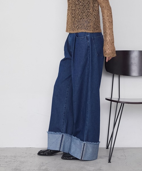 forksy.(フォルクシー)の「【forksy.】ワイドストレートターンバックデニムパンツ(デニムパンツ・レディース・ブラック/ピンク/インディゴブルー/アイボリー/ブルー/サックスブルー/グレー/ライトピンク/ブルー系1/ライトインディゴブルー・S/M/L)」の13枚目の写真