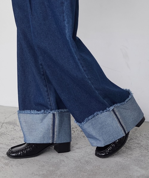 forksy.(フォルクシー)の「【forksy.】ワイドストレートターンバックデニムパンツ(デニムパンツ・レディース・ブラック/ピンク/インディゴブルー/アイボリー/ブルー/サックスブルー/グレー/ライトピンク/ブルー系1/ライトインディゴブルー・S/M/L)」の16枚目の写真